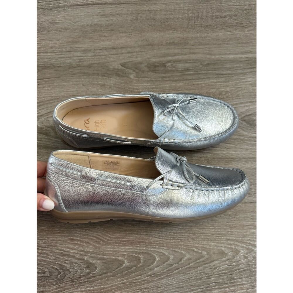 ARA Amarillo Leather Silver Moccasin Loafers Driving Shoe